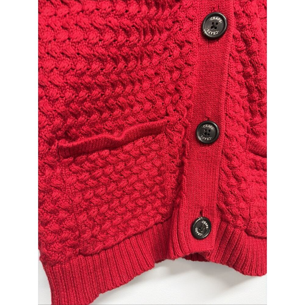 Chaps Petite P/S Red Button Cardigan 100% Cotton 1/2 Sleeve/Pockets/Cottagecore - Picture 2 of 6